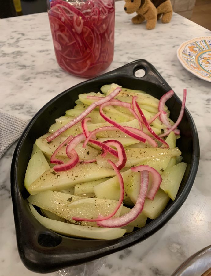 Chayote Squash with Pickled Onions